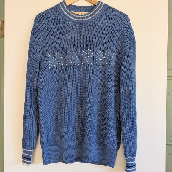 AUTH MARNI SWEATER Men Pullover Jumper Size 46 Blue MSRP $1,071 - Picture 3 of 16